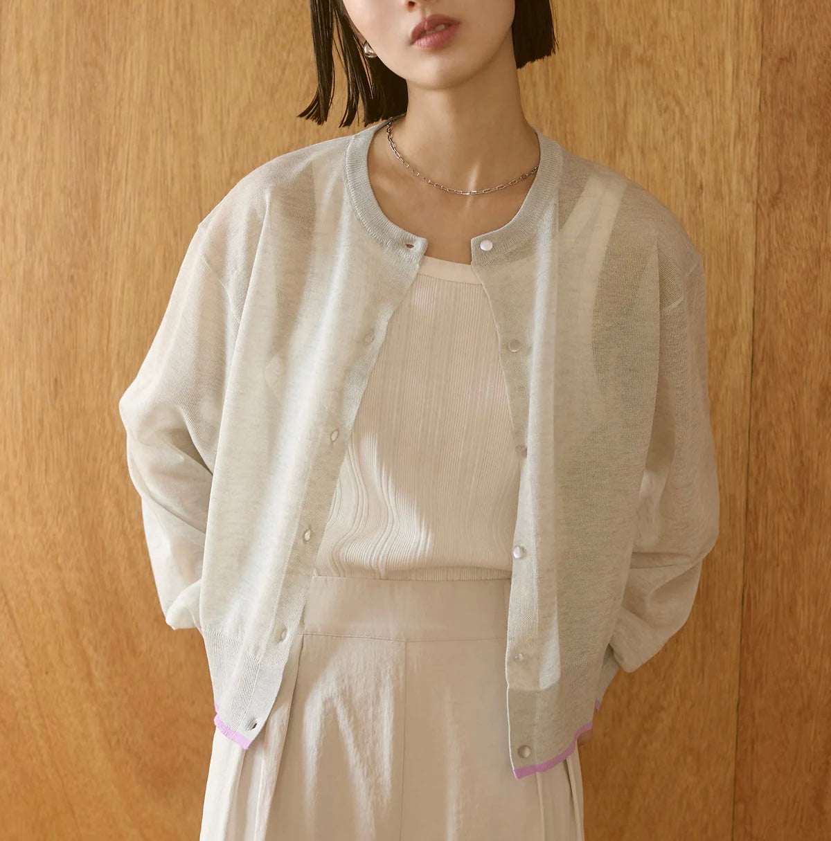 Bicolour sheer knit cardigan