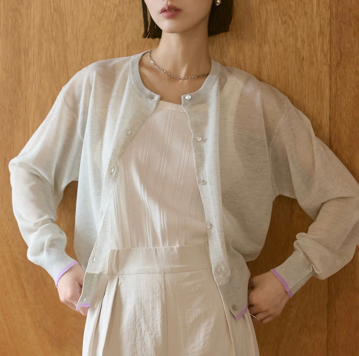 Bicolour sheer knit cardigan
